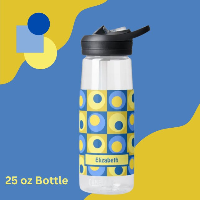 Bouteille D'eau Motif Carré personnalisé bleu jaune (Créateur téléchargé)