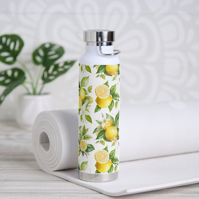 Bouteille D'eau Motif citron, Fleurs de citron, Feuilles, Citrus (Yoga)