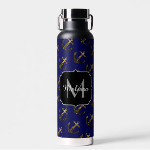 Bouteille D'eau Motif d'Ancre d'parties scintillant d'or faux bril