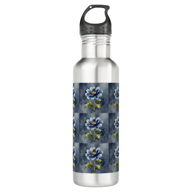 Bouteille D'eau Motif d'aquarelle de fleurs bleues (Devant)