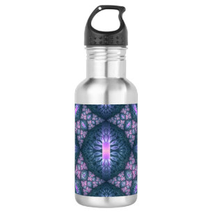 Bouteille D'eau Motif d'art fractal 3D turquoise violet rose