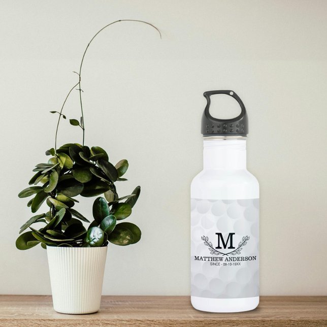 Bouteille D'eau Motif de balle de golf personnalisé Nom Monogramme (Créateur téléchargé)