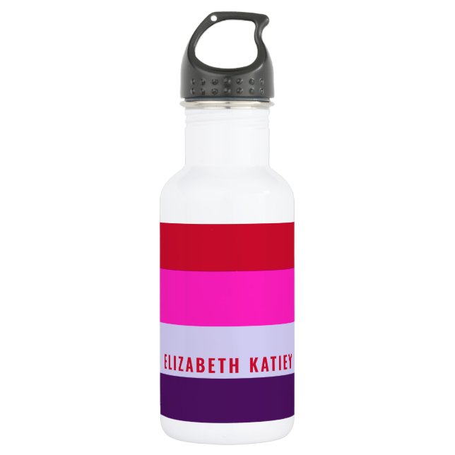 Bouteille D'eau Motif de bandes rouge, rose et violet (Devant)