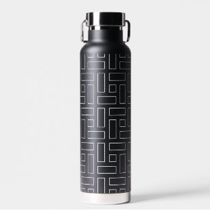 Bouteille D'eau Motif de bloc linéaire noir et blanc - noir