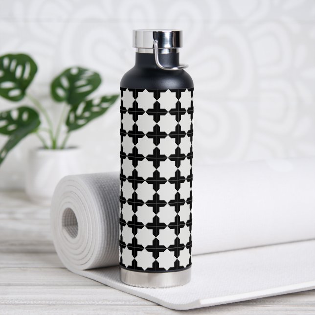 Bouteille D'eau Motif de carreaux octogan noir et blanc (Yoga)
