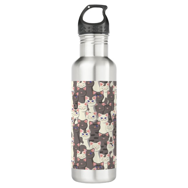 Bouteille D'eau Motif de chats blancs et gris (Devant)