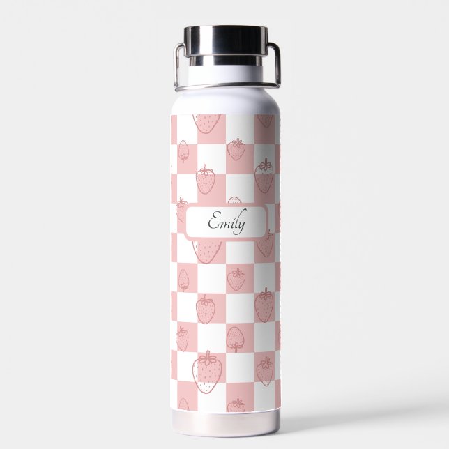 Bouteille D'eau motif de damier mignon fraise (Arrière)