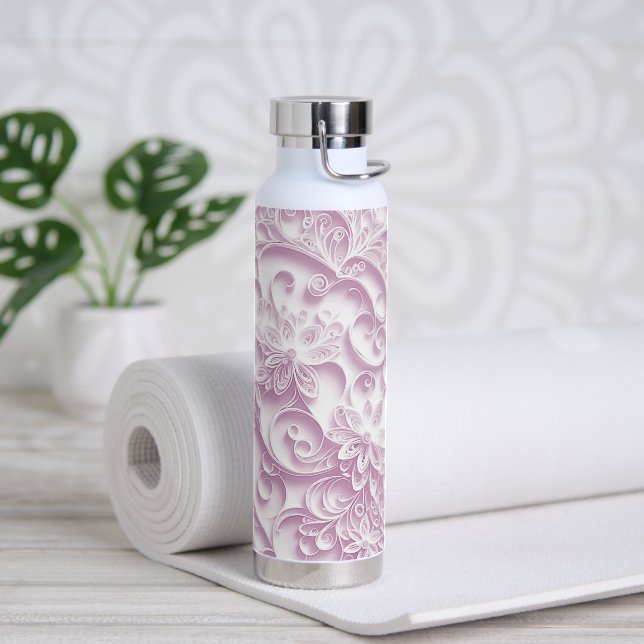 Bouteille D'eau Motif de découpage papier rose (Yoga)
