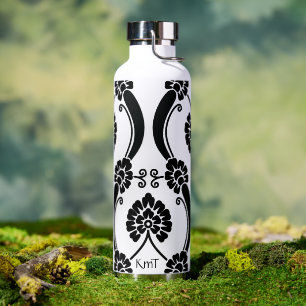 Bouteille D'eau Motif de défilement noir et blanc personnalisé