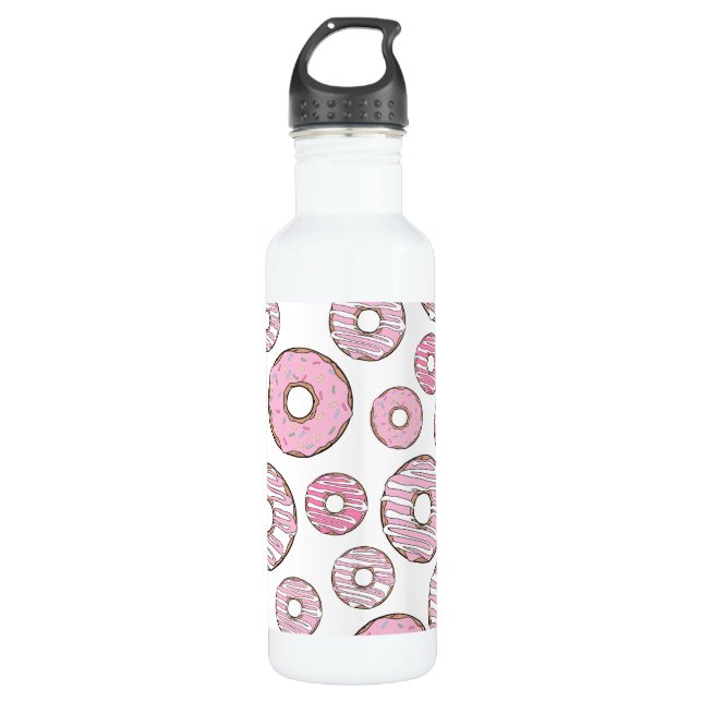 Bouteille D'eau Motif De Donuts, Donuts Roses, Saupoudrages (Devant)