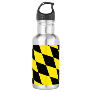 Bouteille D'eau Motif de drapeau bavarois diamant noir et jaune