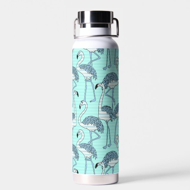 Bouteille D'eau Motif de Flamants roses Turquoise rayé (Arrière)
