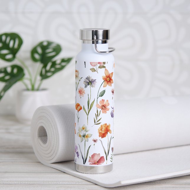 Bouteille D'eau Motif de Fleur sauvage couleur d'aquarelle moderne (Yoga)