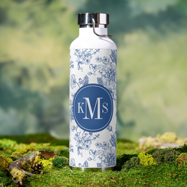 Bouteille D'eau Motif de fleurs bleues (Café)