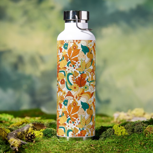 Bouteille D'eau Motif de fleurs de champignons Super rétro (Café)