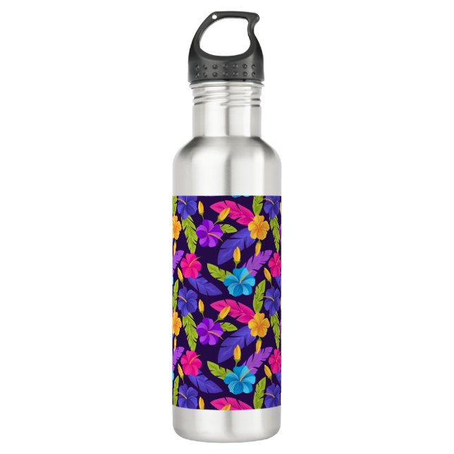 Bouteille D'eau Motif de fleurs Feuilles tropicales colorées (Devant)