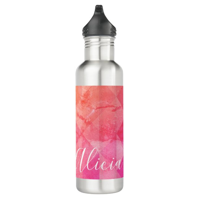 Bouteille D'eau Motif de grunge rose orange, nom personnalisé (Droite)