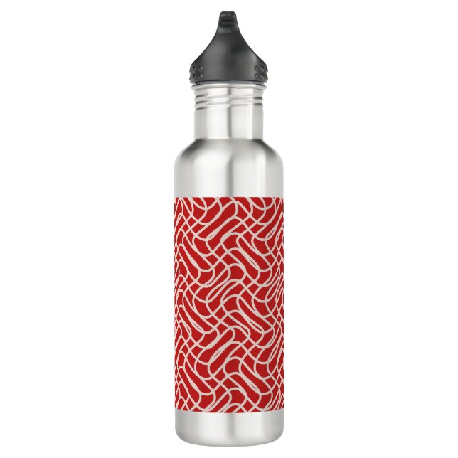 Bouteille D'eau Motif De Ligne Abstraite Rouge Et Crème (Droite)