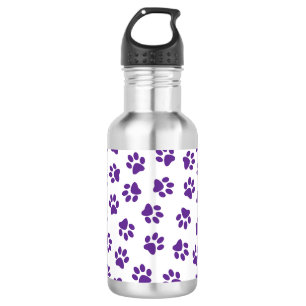 Bouteille D'eau Motif de pattes, pattes de chien, pattes violettes