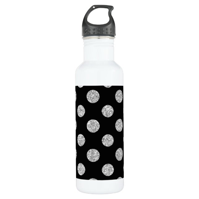 Bouteille D'eau Motif de pois de parties scintillantes d'argent de (Devant)
