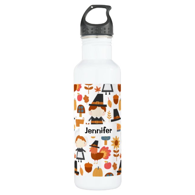 Bouteille D'eau Motif de récolte de pèlerins d'action de grâce (Devant)