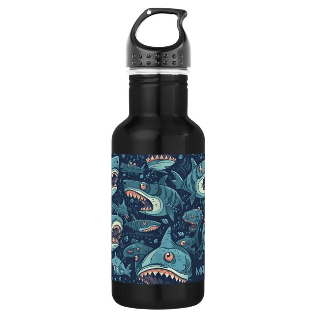 Bouteille D'eau Motif de requins de nom personnalisé (Devant)