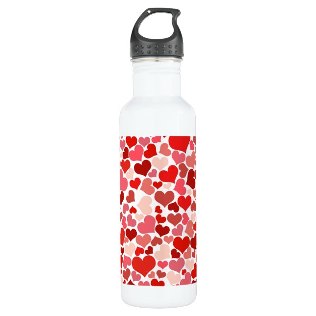 Bouteille D'eau Motif Des Coeurs, Coeurs Rouges, Amour (Devant)