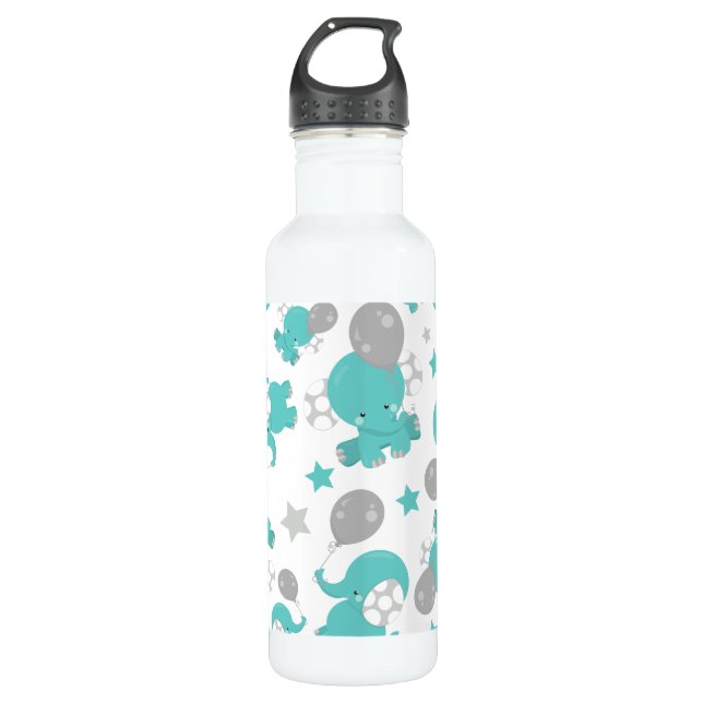 Bouteille D'eau Motif Des Eléphants Bleus, Eléphants Mignons, Étoi (Devant)