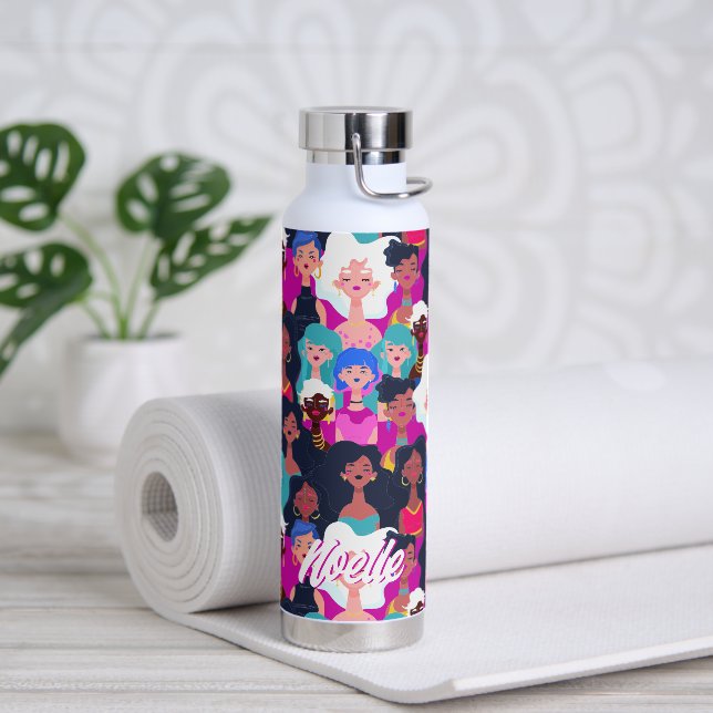 Bouteille D'eau Motif des visages des femmes multiculturelles, vot (Yoga)