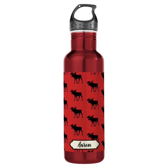 Bouteille D'eau Motif d'orignal plaid rouge et noir (Devant)