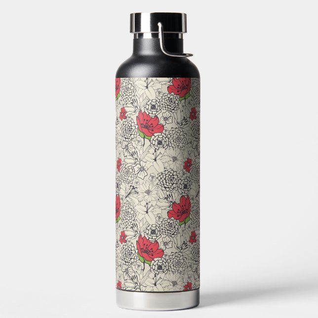 Bouteille D'eau Motif du jardin de fleurs de pavot (Droite)