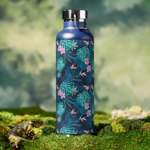 Bouteille D'eau Motif du Jardin des Fleurs Tropicales Bleues