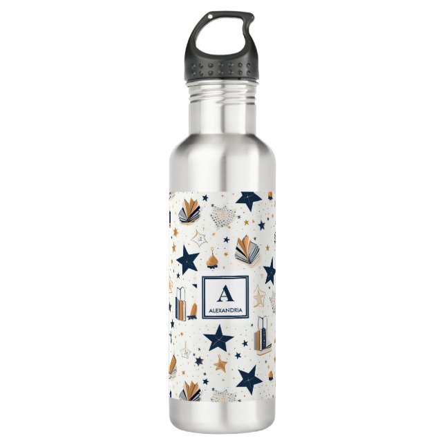 Bouteille D'eau Motif Elegant Blue & Gold (1) (Devant)