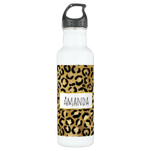Bouteille D'eau Motif Empreinte de léopard en or et noir