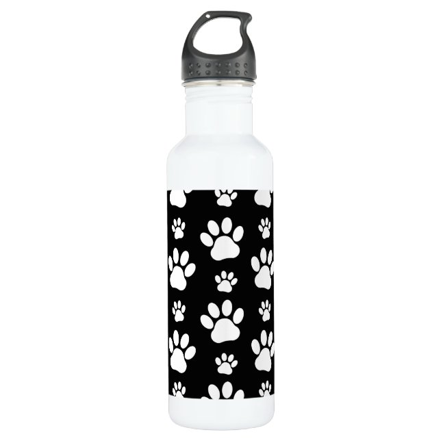 Bouteille D'eau Motif, Empreintes de pattes, pattes de chien, noir (Devant)