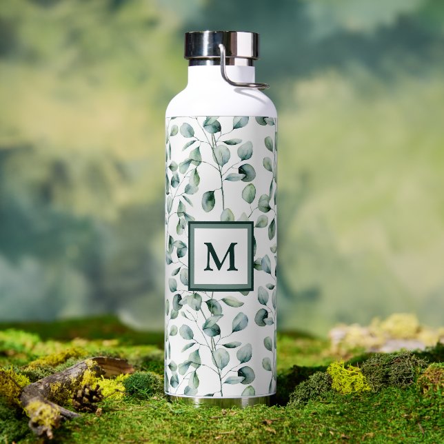 Bouteille D'eau Motif Eucalyptus aquarelle (Café)