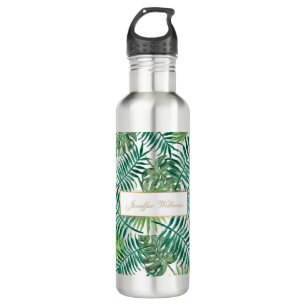 Bouteille D'eau Motif Feuille de la forêt tropicale.