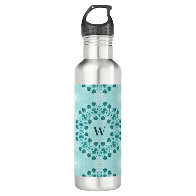 Bouteille D'eau Motif floral, bleu Turquoise initial (Devant)