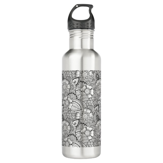 Bouteille D'eau Motif floral de griffonnage (Devant)