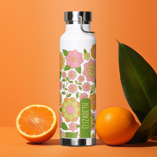 Bouteille D'eau Motif floral tendance rétro avec bloc de nom
