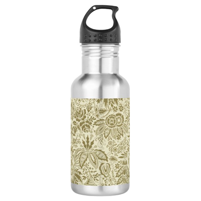 Bouteille D'eau Motif Floral Vert Sage Antique Damas (Devant)