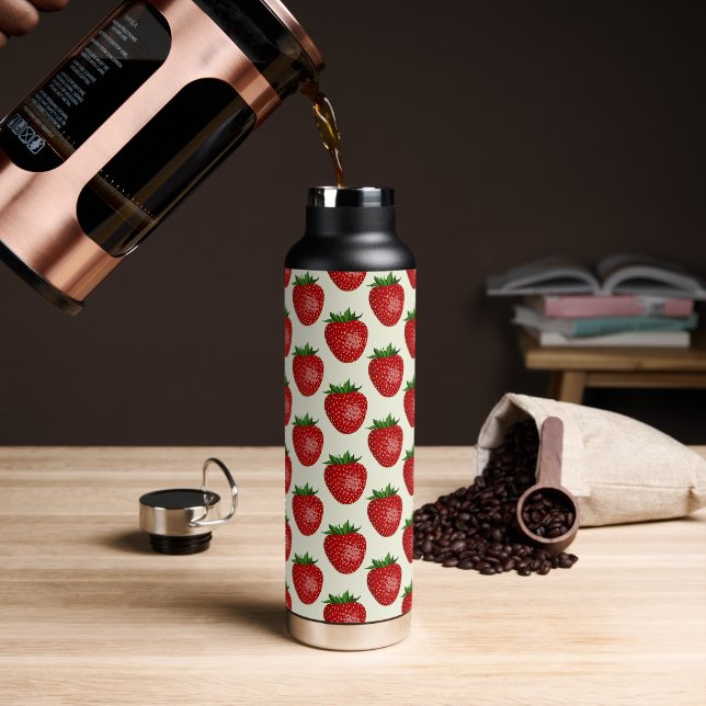 Bouteille D'eau Motif Fraise, Fraises Rouges, Fruit, Feuille (Gym)