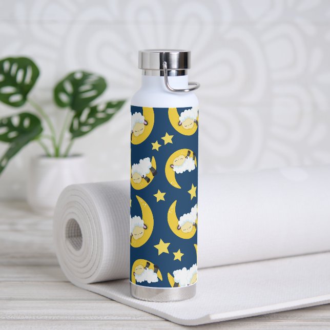 Bouteille D'eau Motif mouton, Mouton couché, Lune, Étoiles (Yoga)