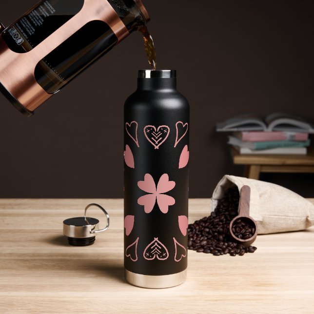 Bouteille D'eau Motif or Rose de coeur (Café)