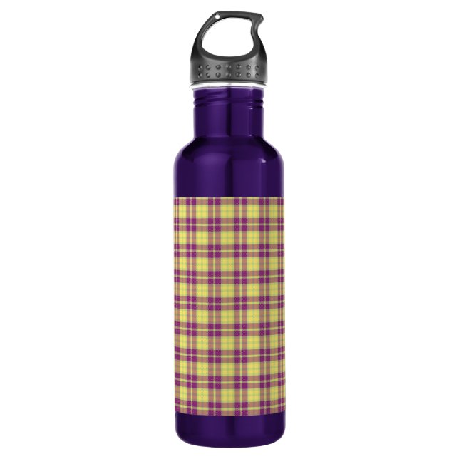 Bouteille D'eau Motif Plaid Violet personnalisable (Devant)