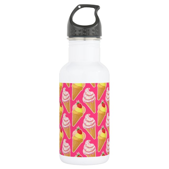 Bouteille D'eau Motif rose Kawaii avec crème glacée aux fraises (Devant)