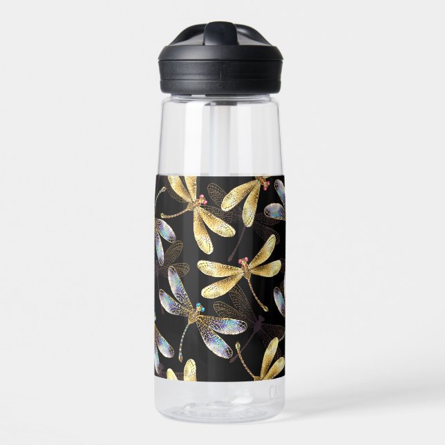 Bouteille D'eau Motif sans couture avec libellules d'or (Avant)