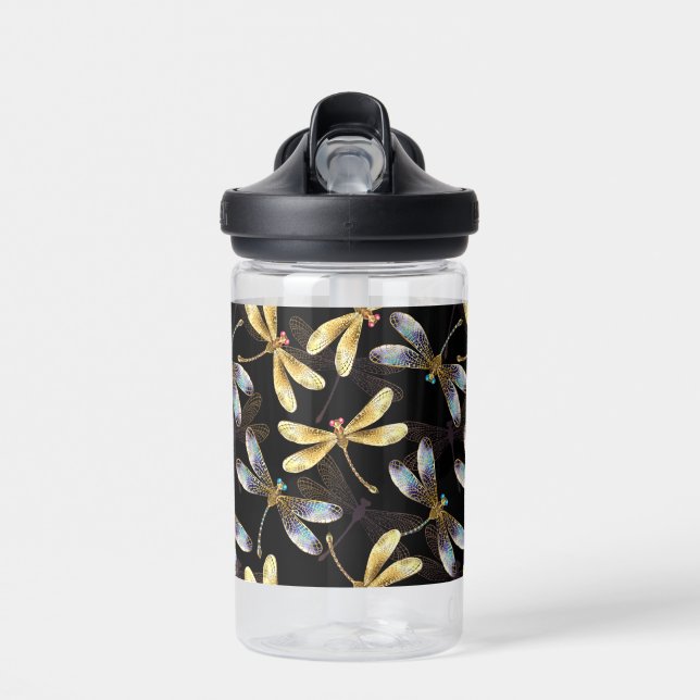 Bouteille D'eau Motif sans couture avec libellules dorées (Avant)