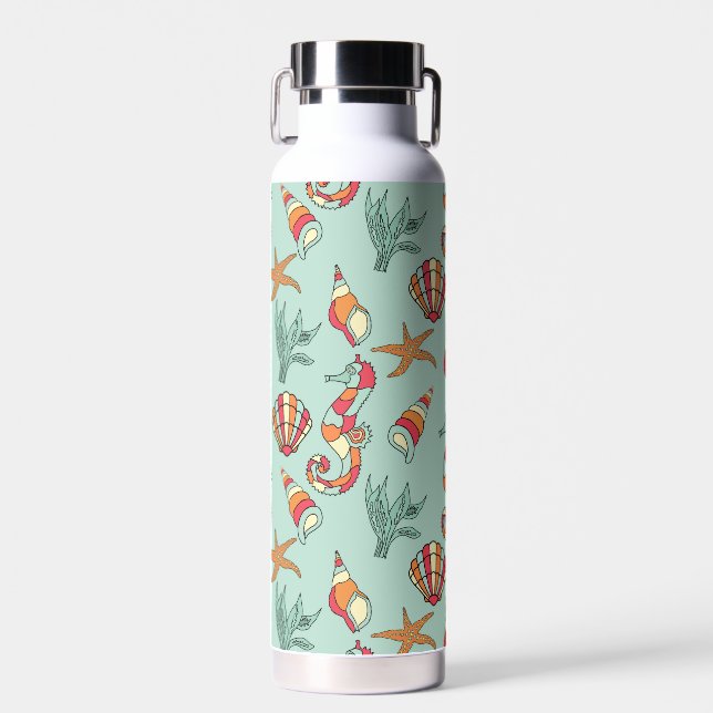 Bouteille D'eau Motif Seahorse et Seashell Turquoise (Avant)