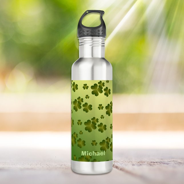 Bouteille D'eau Motif Shamrock brillant vert dégradé Personnalisé (Créateur téléchargé)